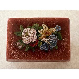 Antique Victorian Florentine floral pietra dura 18kt gold framed brooch pin